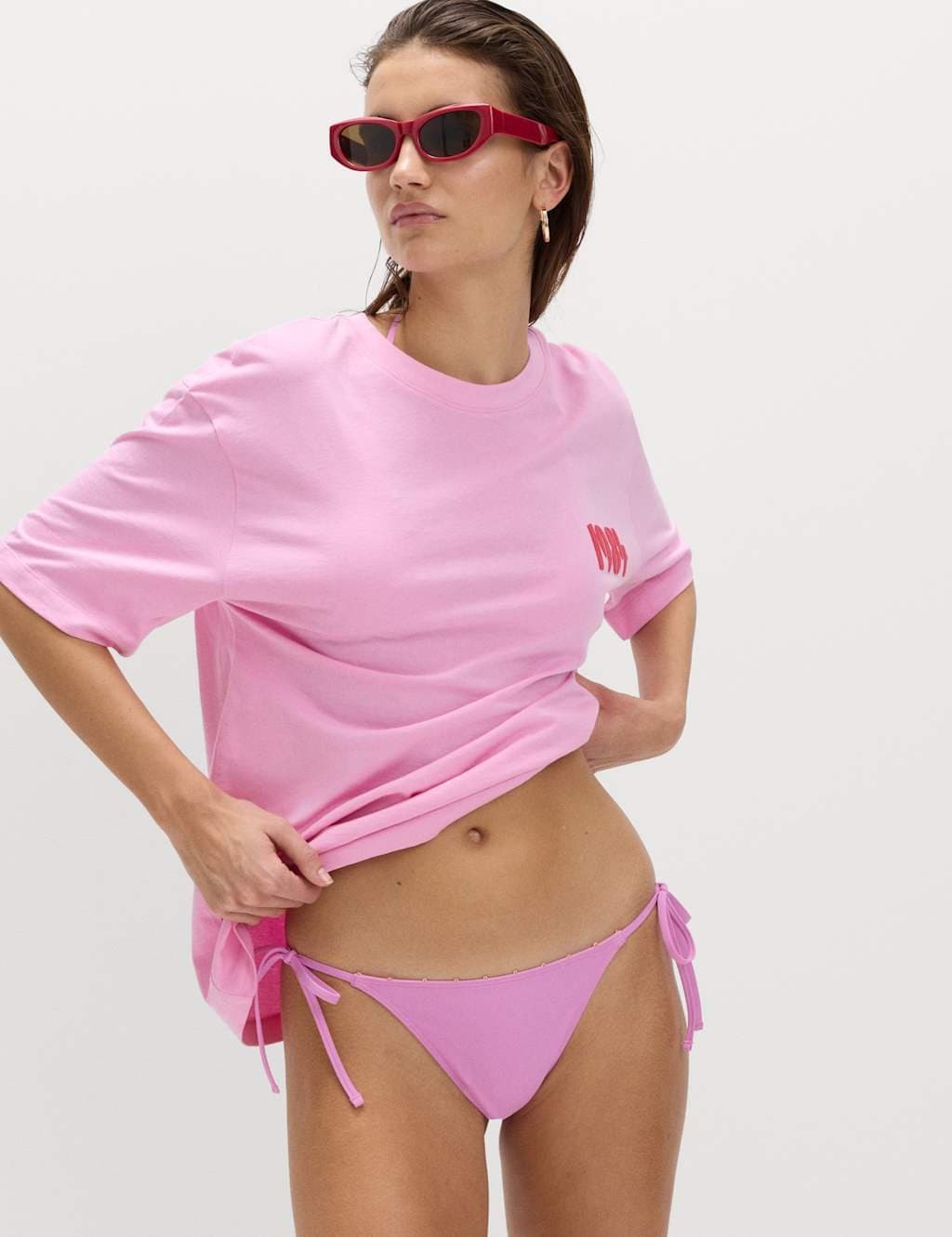 Marks & Spencer M&S Bead Detail Tie Side Bikini Bottoms Pink