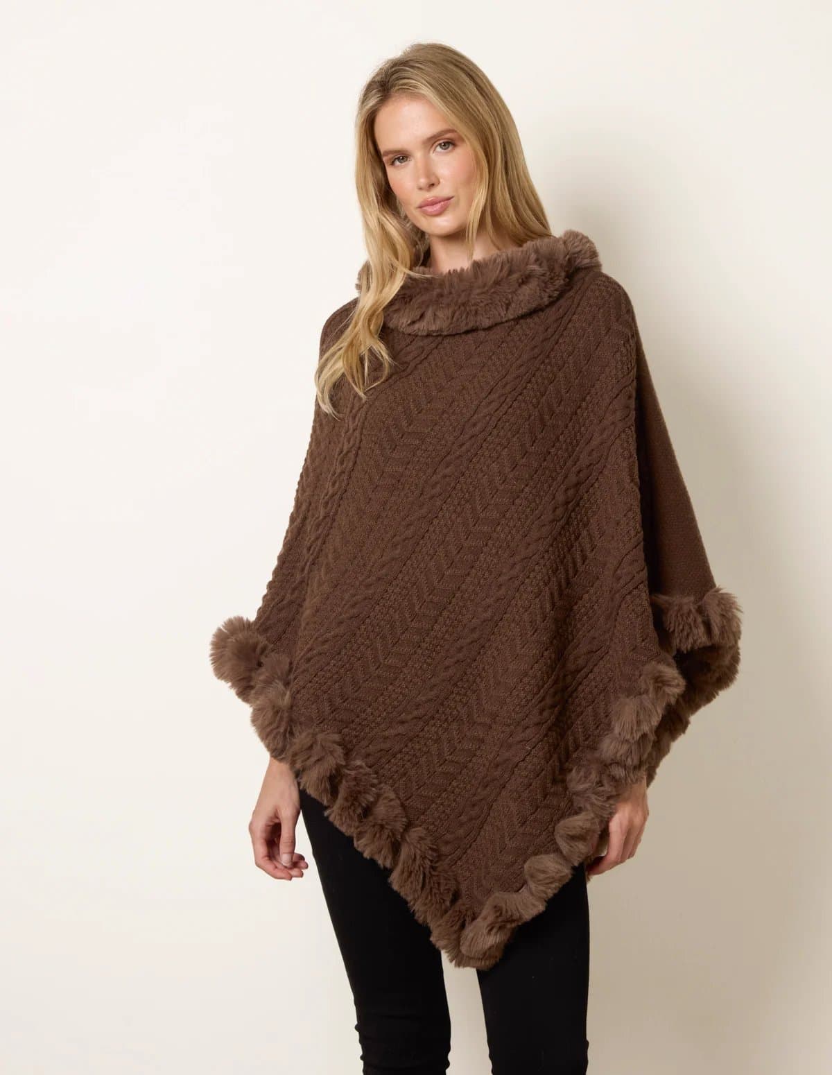 Blue Vanilla Faux Fur Trim Poncho