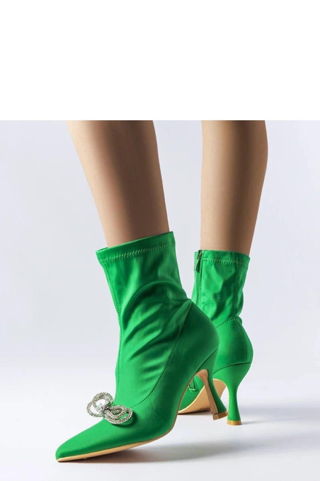 Love Lace Love Lace Women's Elegant Heel Boots with Zirconia Mars Bow & Zipper Closure in Green