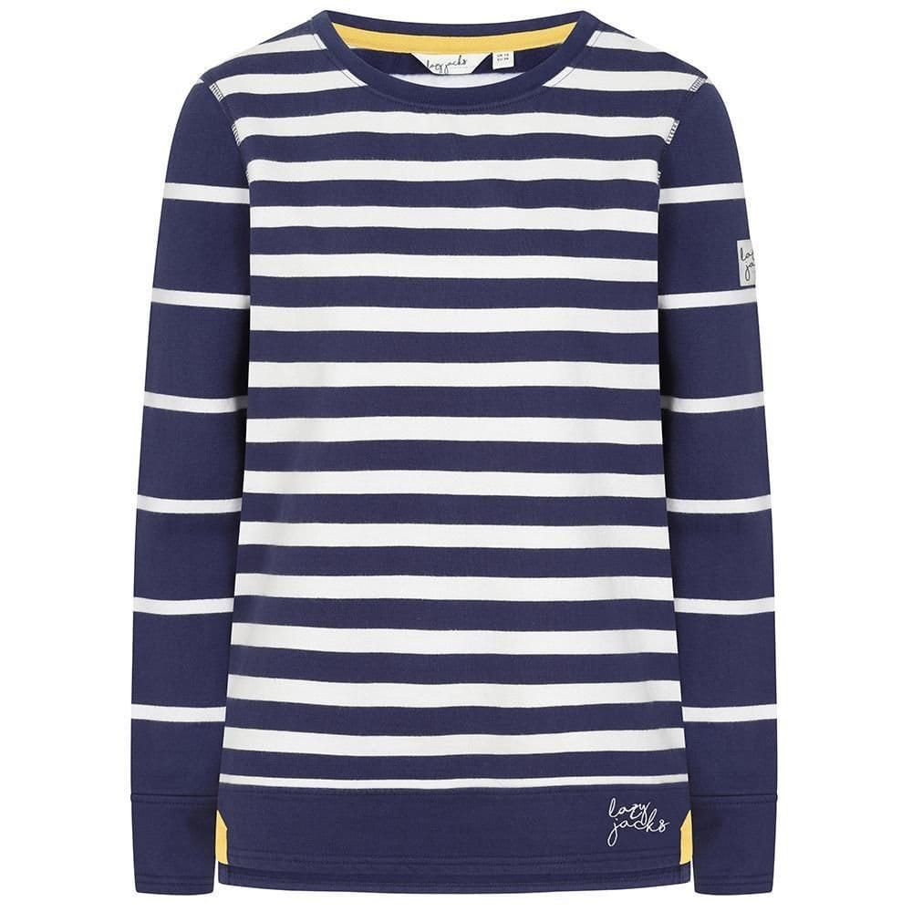 Lazy Jacks Women's Striped Crew Neck Sweatshirt In Dark Blue