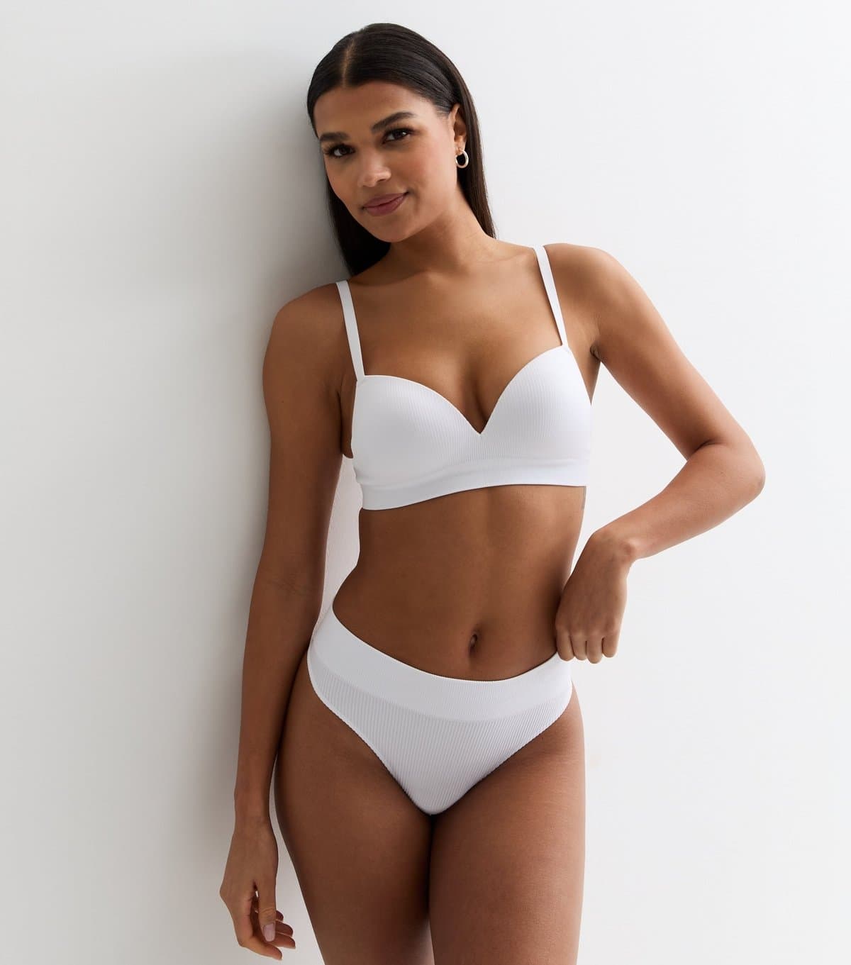 New Look Women's White Ribbed Seamless High Leg Thong New Look