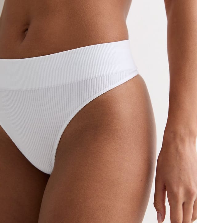 New Look Women's White Ribbed Seamless High Leg Thong New Look - 3