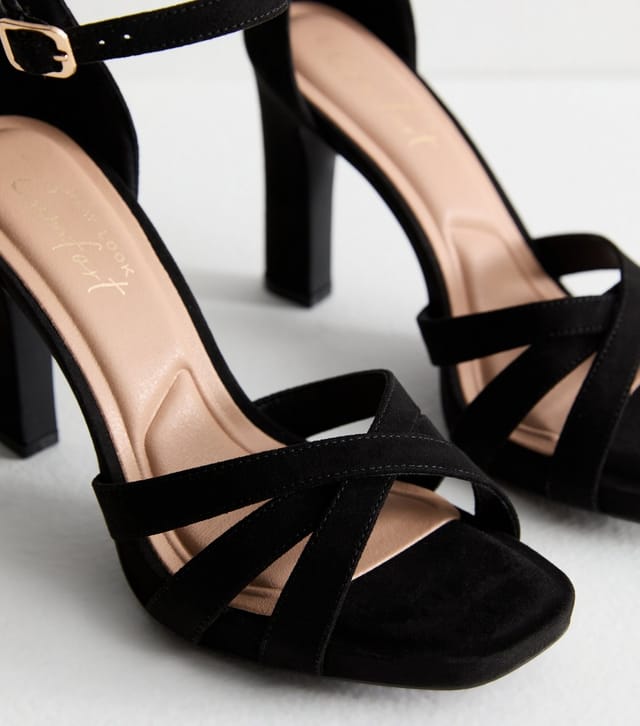 New Look Women's Black Crossover Front Strap Faux Suede Platform Sandals New Look - 3