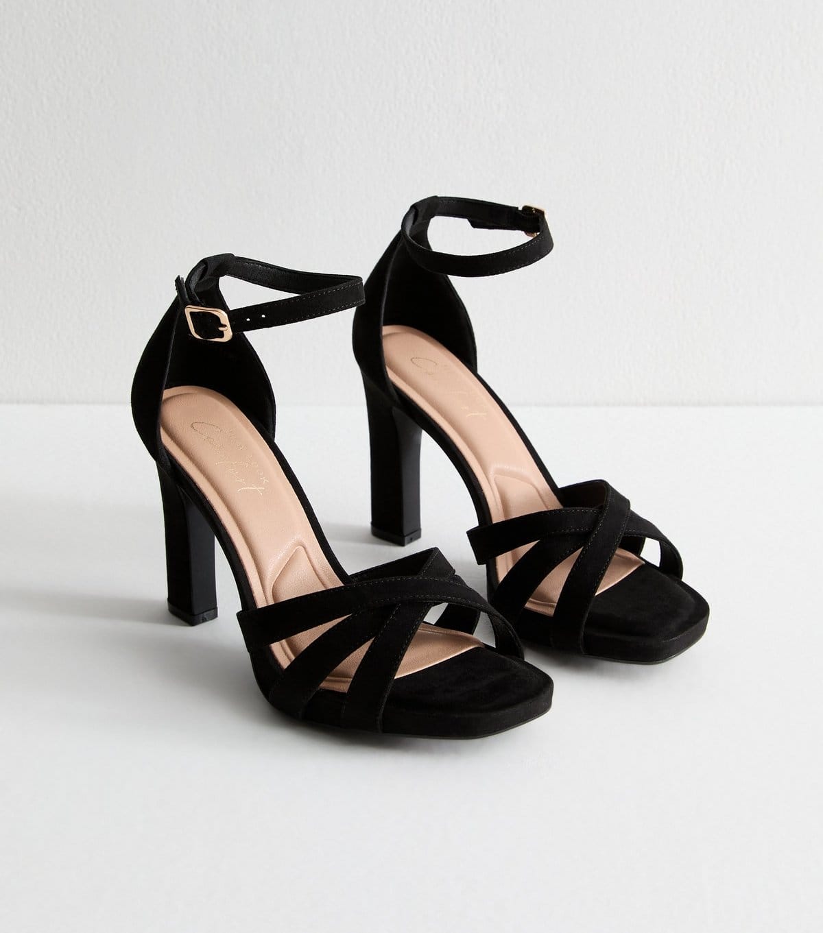 New Look Women's Black Crossover Front Strap Faux Suede Platform Sandals New Look - 4