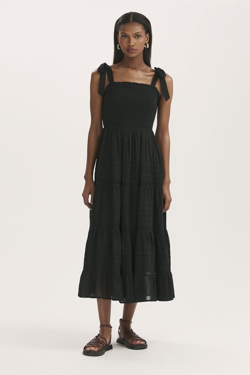 Finery London Finery London Women's Ebony Cotton Strappy Tiered Dress in Black - 1