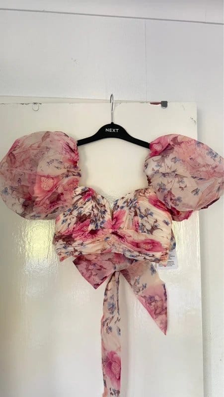 ASOS Luxe Pink Floral Puff-Sleeve Blouse