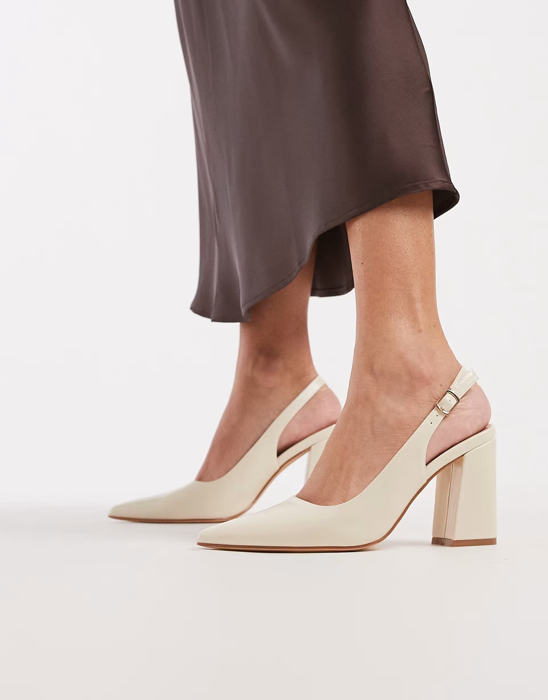 ASOS SEQWL Hogan sling back block heeled shoes in cream