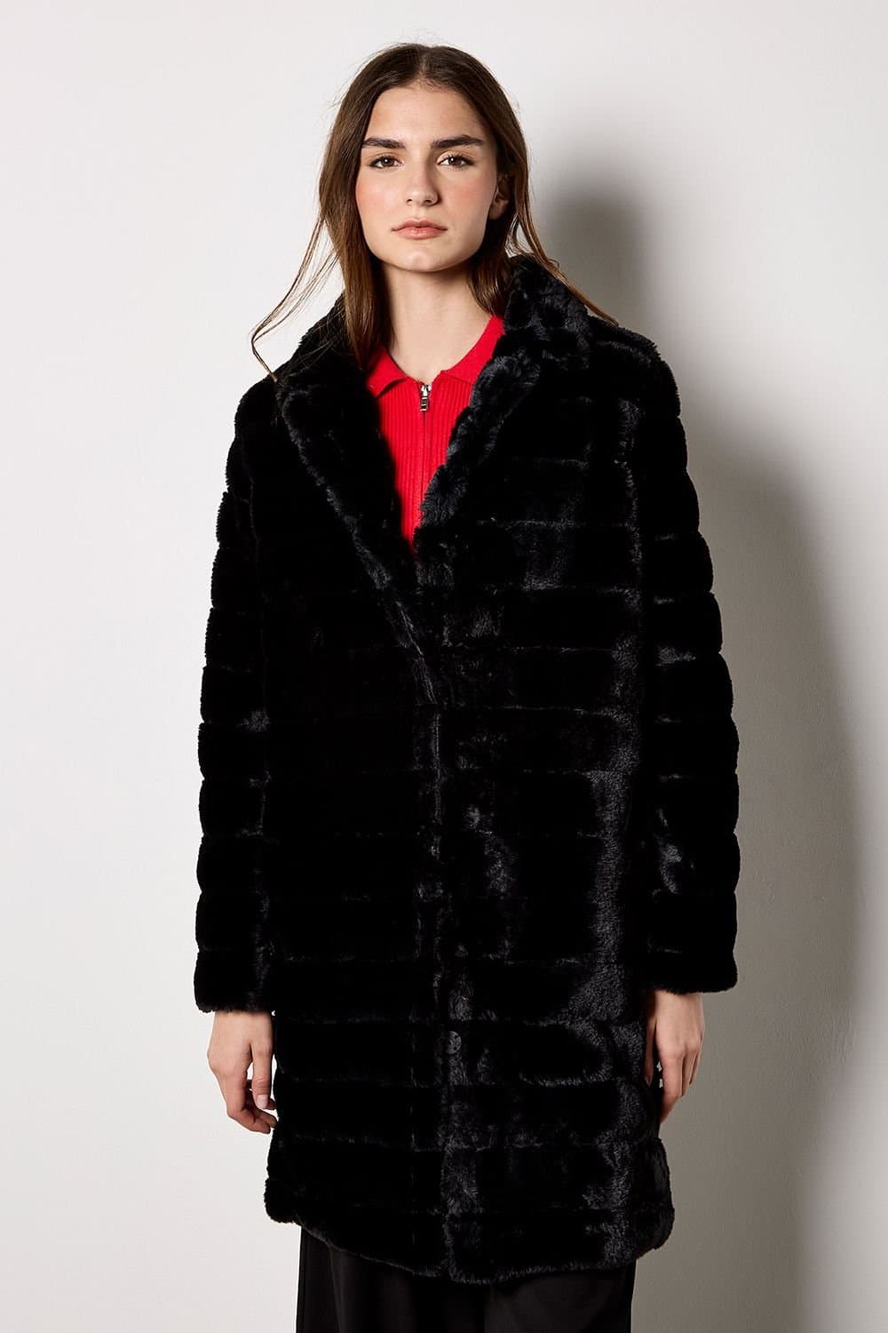 Apricot Apricot Women's Faux Fur Panel Jacket in Black