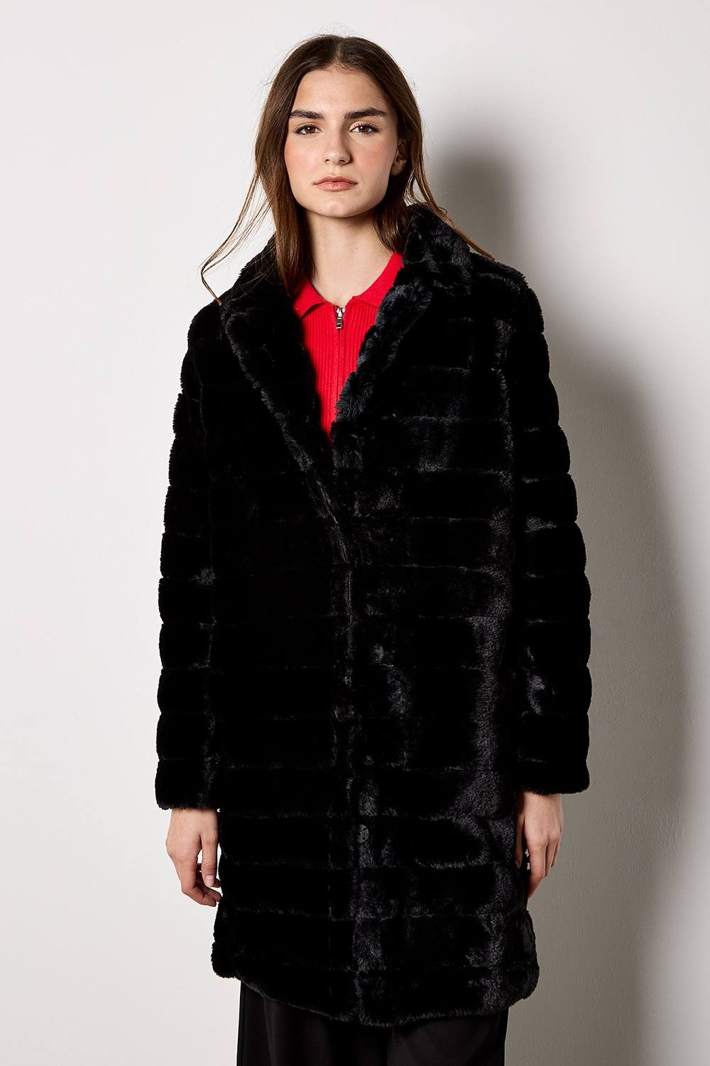 Apricot Apricot Women's Faux Fur Panel Jacket in Black - 2
