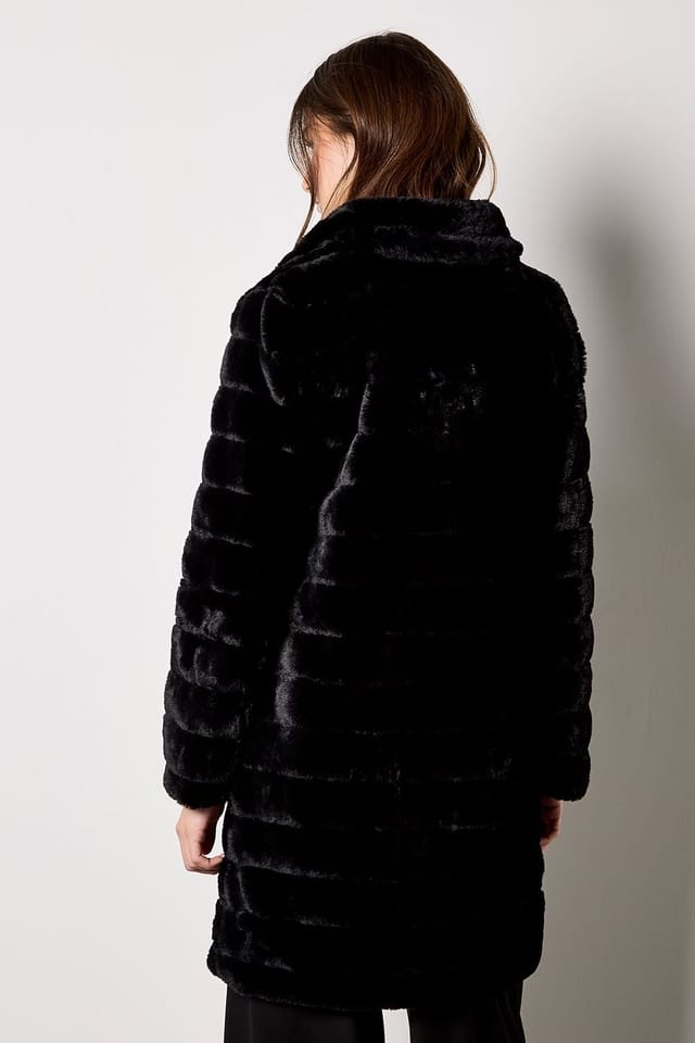 Apricot Apricot Women's Faux Fur Panel Jacket in Black - 3