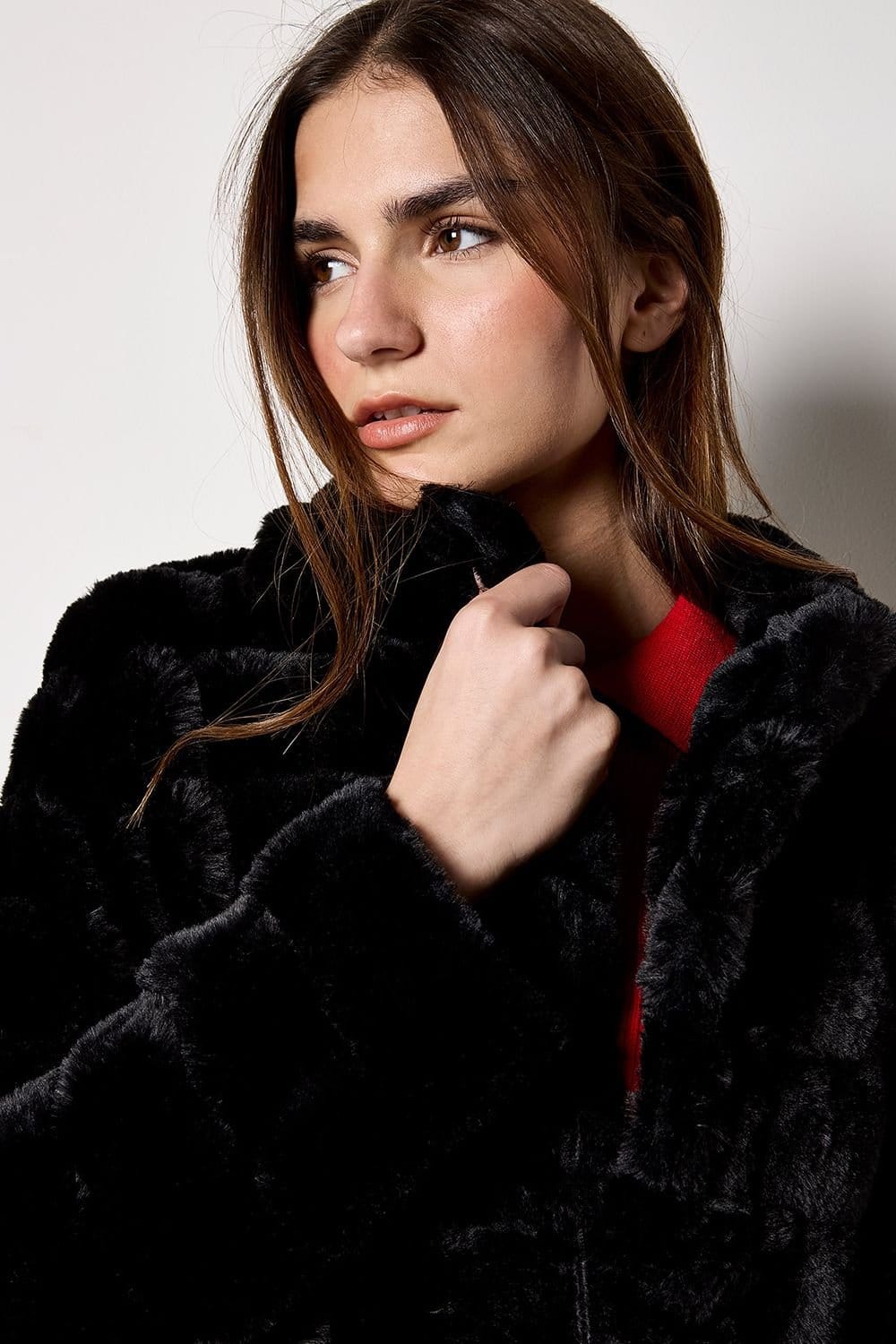 Apricot Apricot Women's Faux Fur Panel Jacket in Black - 4