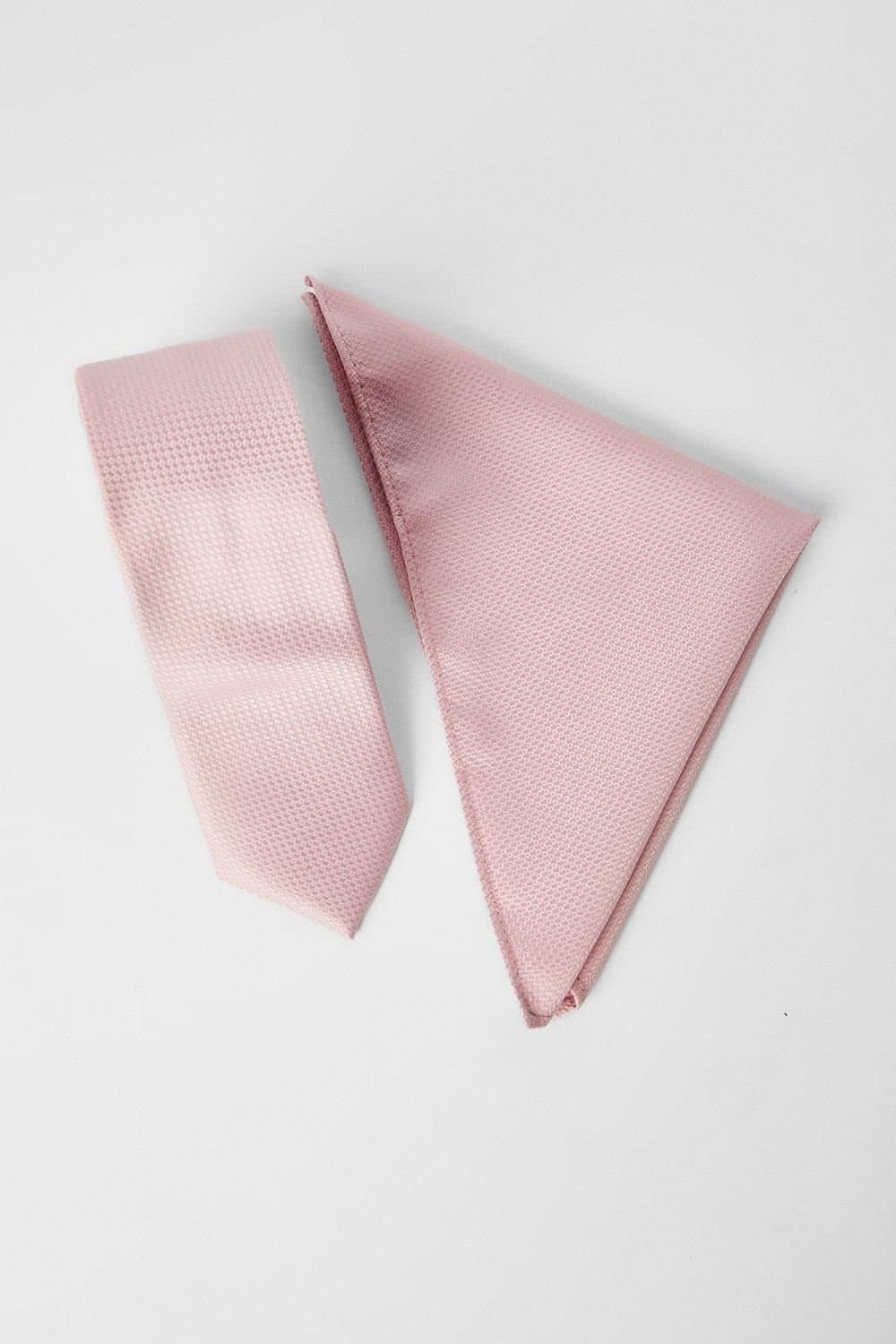 Burton Burton Men's Light Pink Textured Tie & Pocket Square