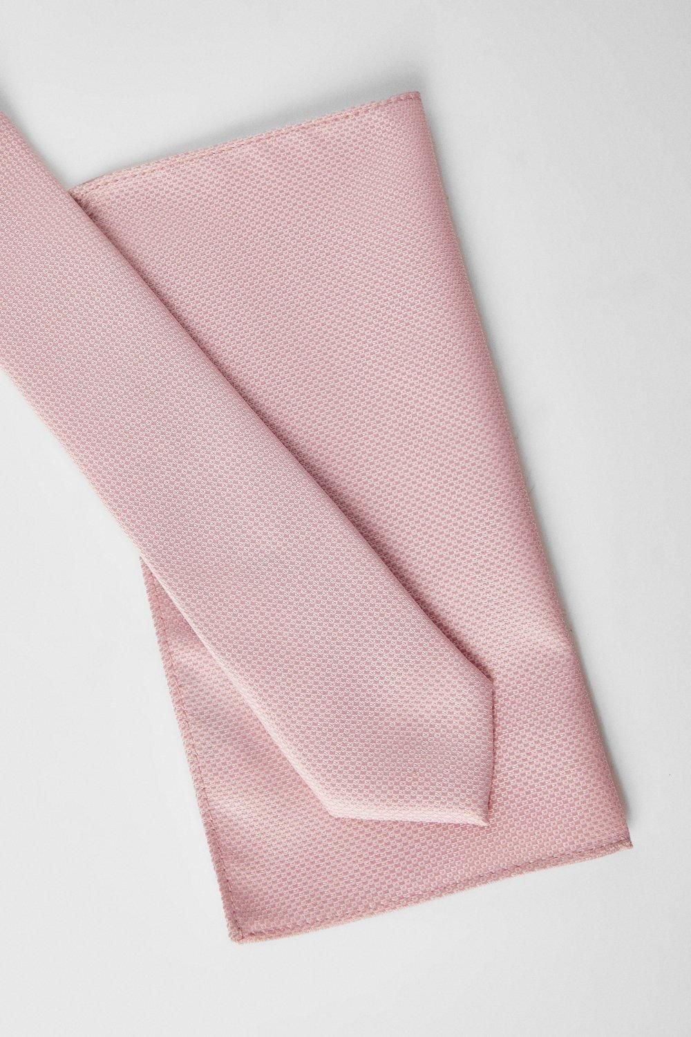 Burton Burton Men's Light Pink Textured Tie & Pocket Square - 3