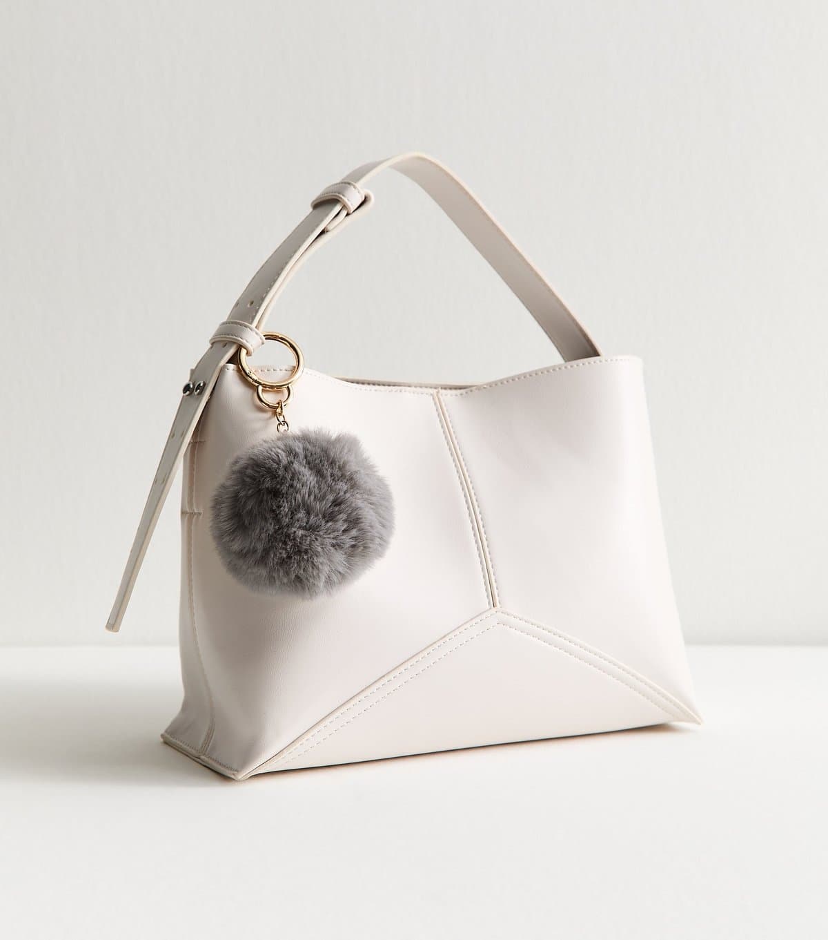 New Look Grey Fluffy Pom Pom Bag Charm New Look