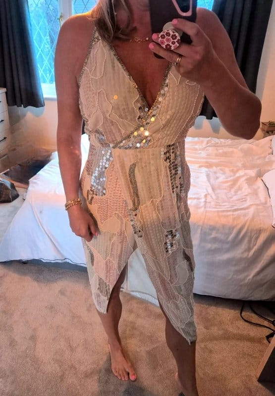 ASOS Design ASOS Design sequin embellished pink white midi backless dress Size 10 - 1