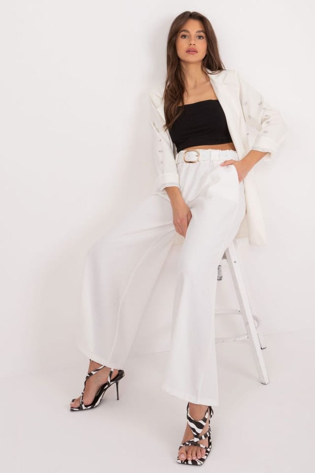 Love Lace Love Lace Women's High Waist Palazzo Pants with Belt in White - 2