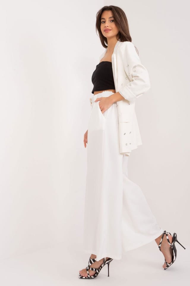 Love Lace Love Lace Women's High Waist Palazzo Pants with Belt in White - 3