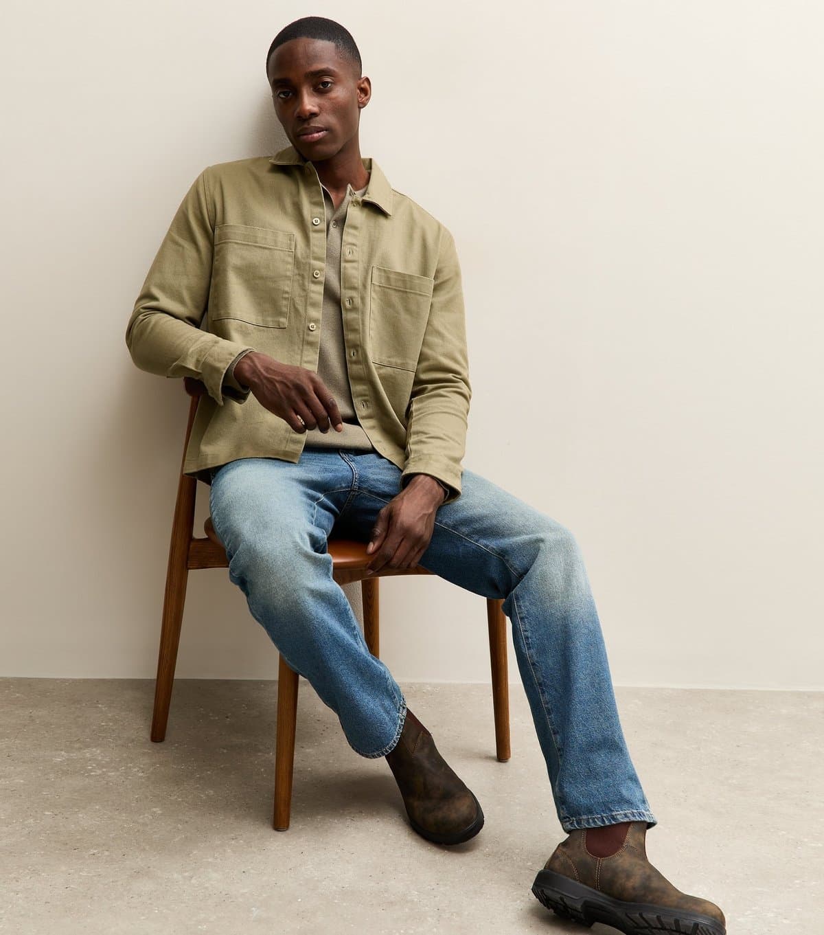 New Look Men's Light Khaki Regular Cotton Twill Shacket New Look