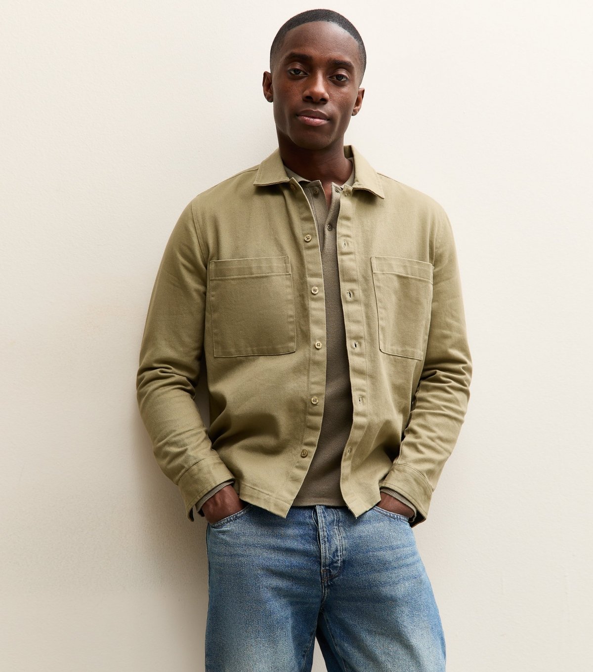 New Look Men's Light Khaki Regular Cotton Twill Shacket New Look - 2