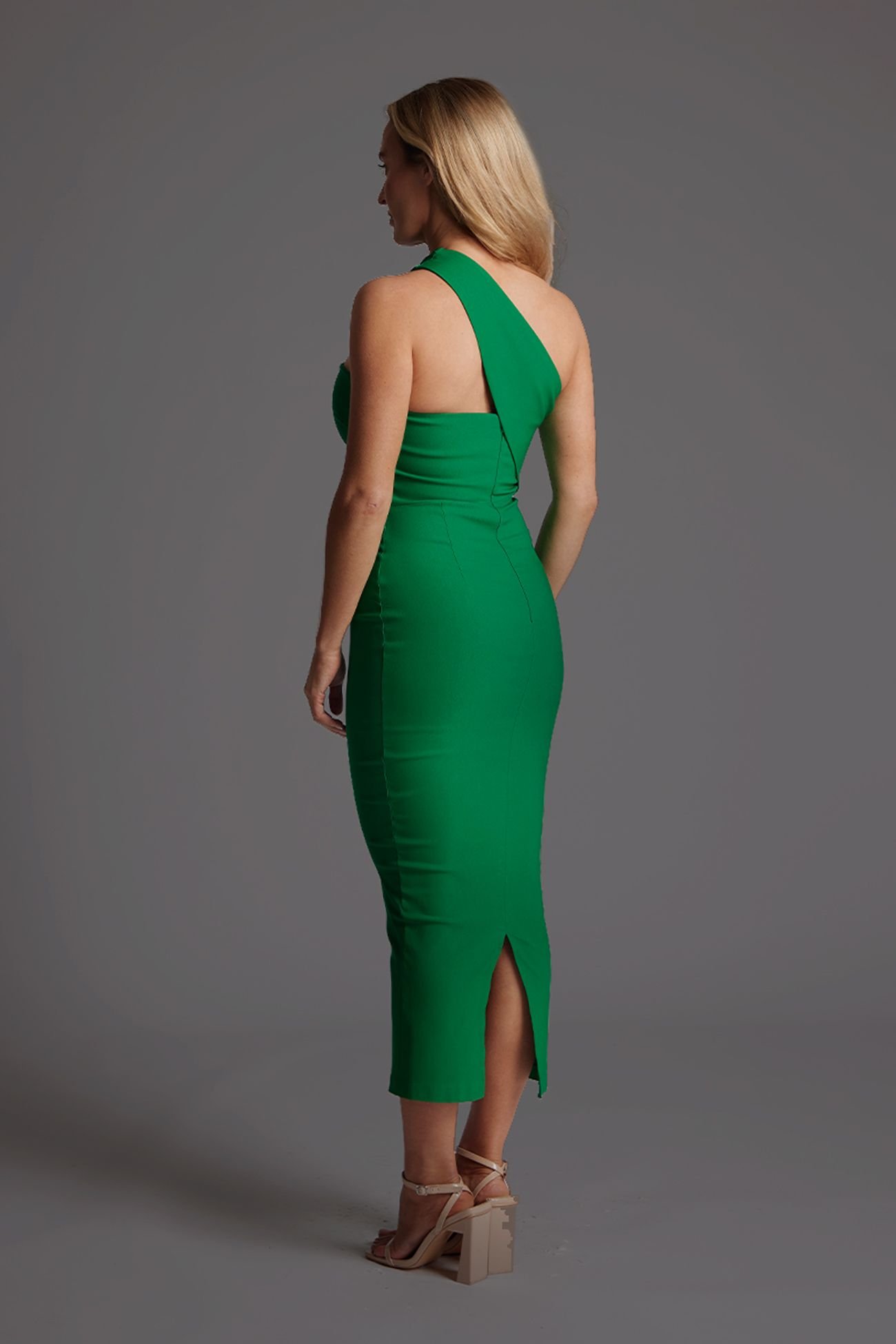 Vesper Vesper Women's One Shoulder Bodycon Midaxi Dress in Emerald - 3