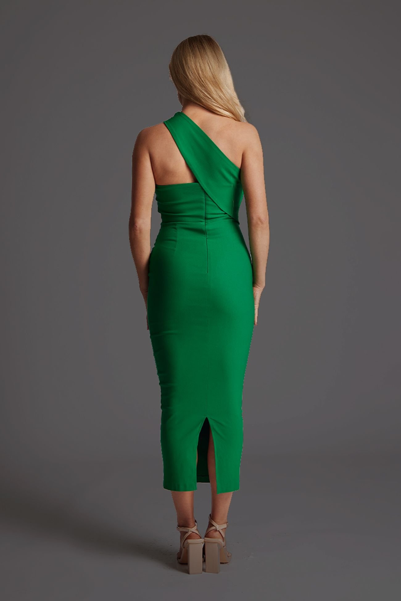 Vesper Vesper Women's One Shoulder Bodycon Midaxi Dress in Emerald - 4