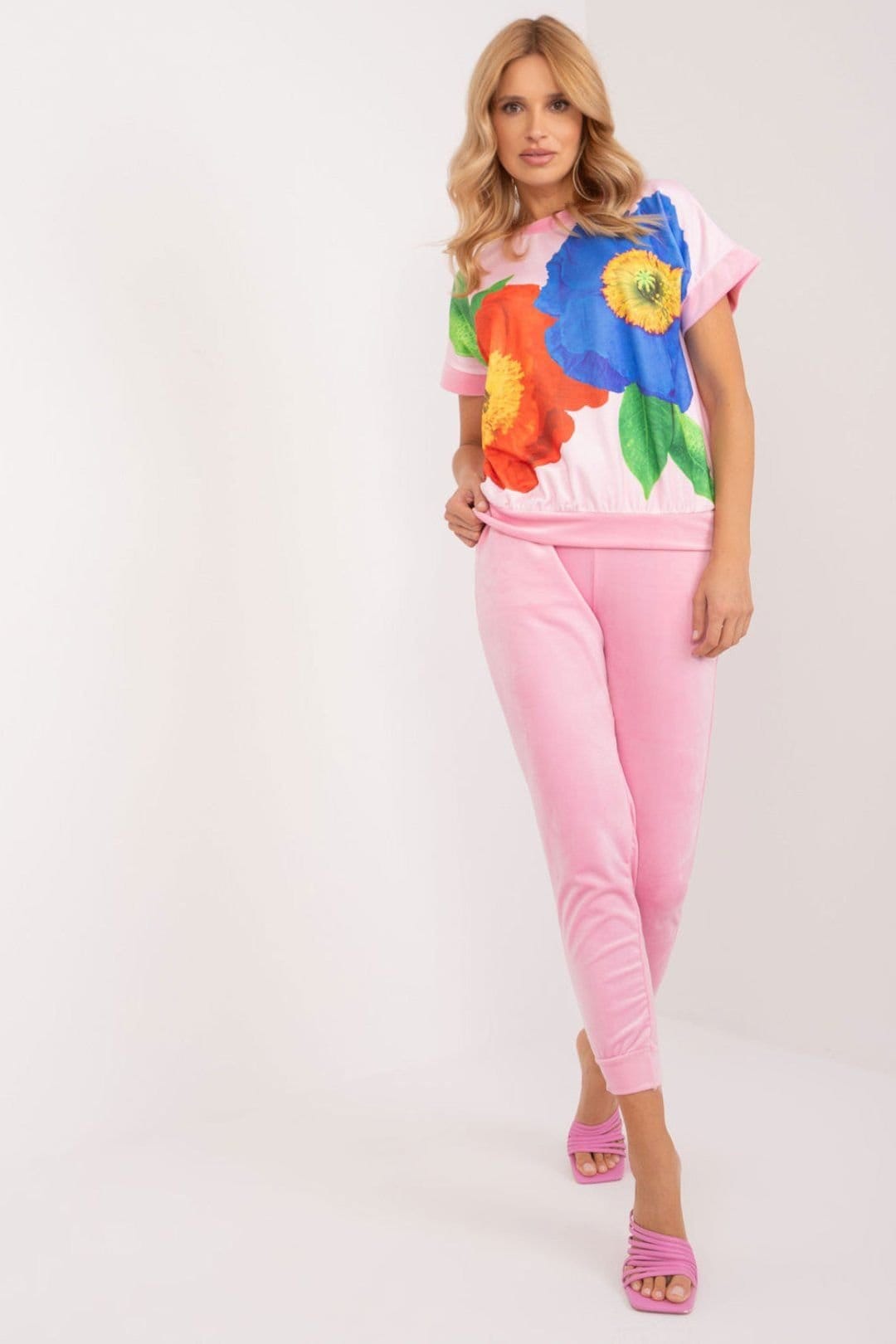Love Lace Pink Velour Blouse & Drawstring Pants Set