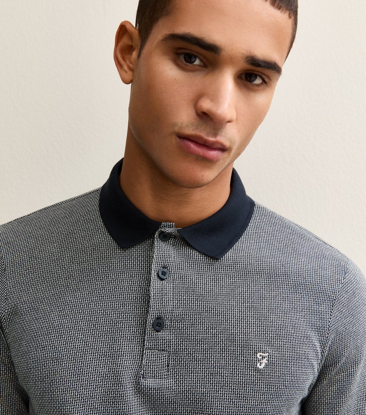 Farah Men's Navy Contrast Trim Long Sleeve Polo Shirt Farah New Look - 2