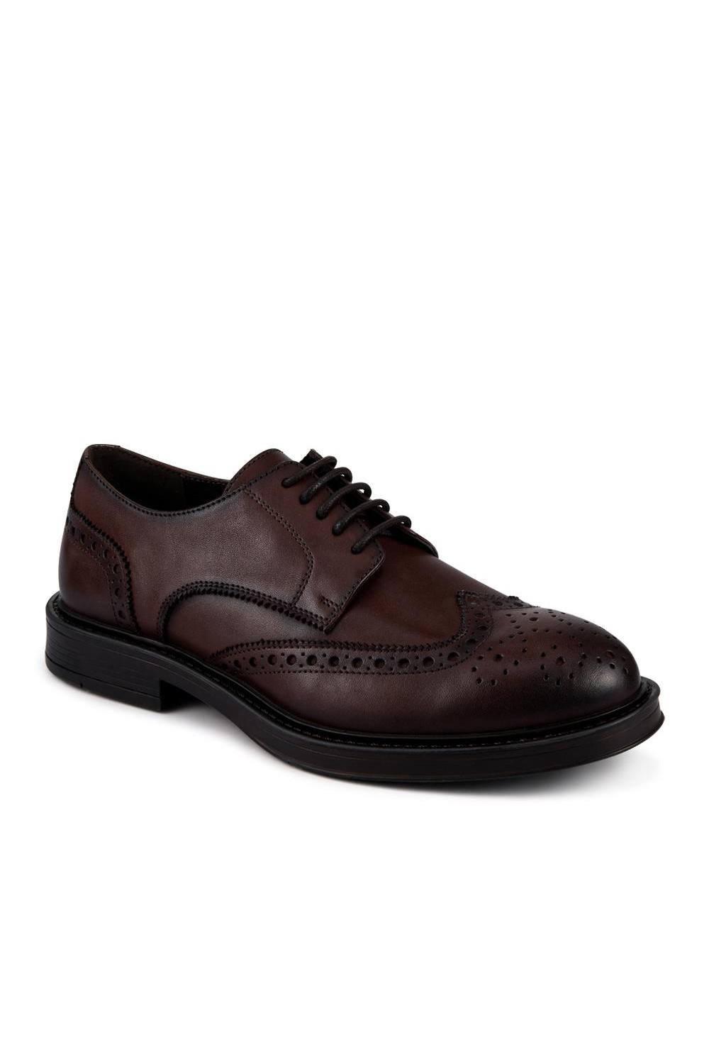 Pavers Pavers Men's Wide Fit Leather Brogue Derby Shoes in Brown - 2