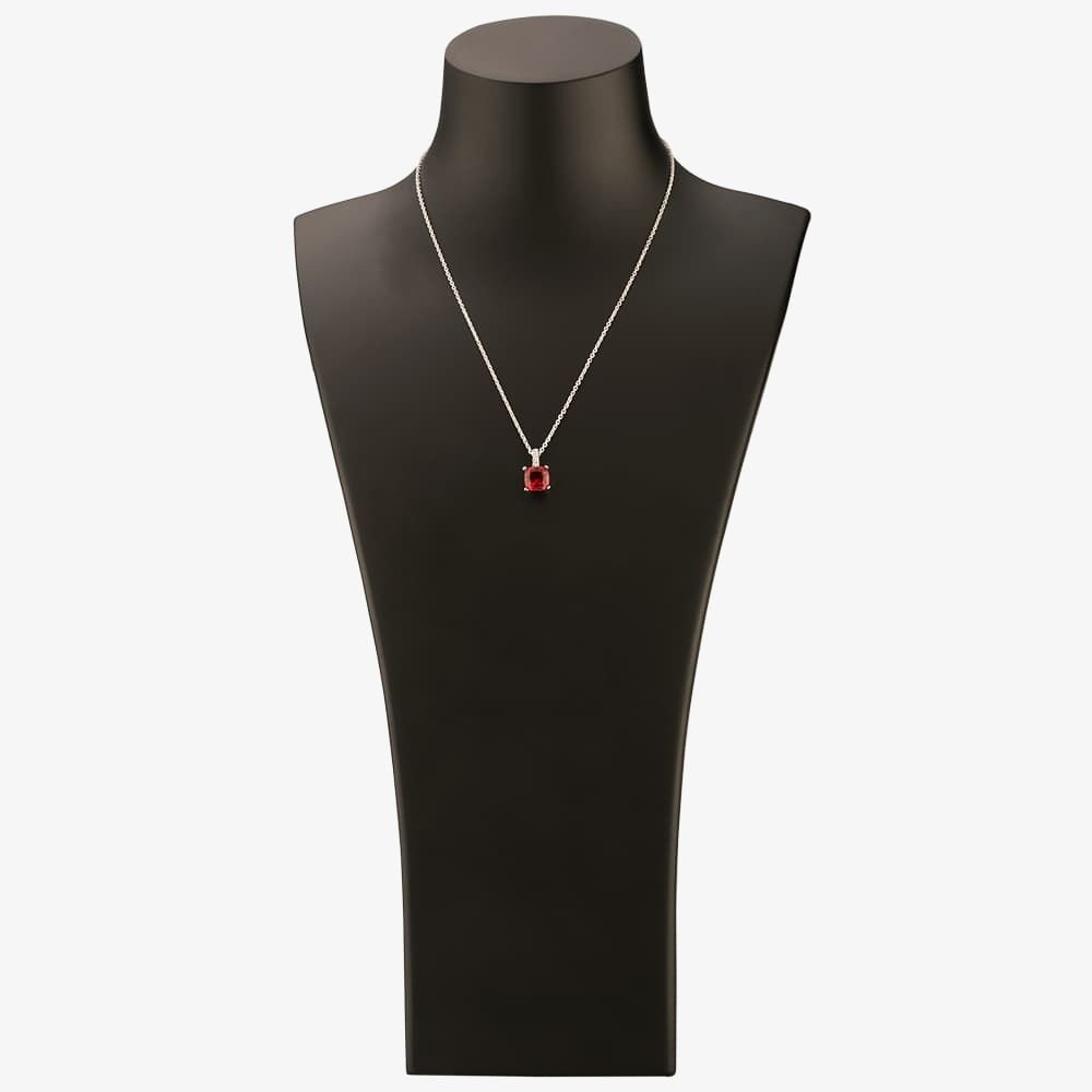 T.H.Baker T.H.Baker Women's Silver Red Cubic Zirconia Cushion-cut Pendant & Dropper Earring Set SET0470 - 3