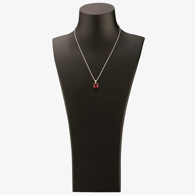 T.H.Baker T.H.Baker Women's Silver Red Cubic Zirconia Cushion-cut Pendant & Dropper Earring Set SET0470 - 3
