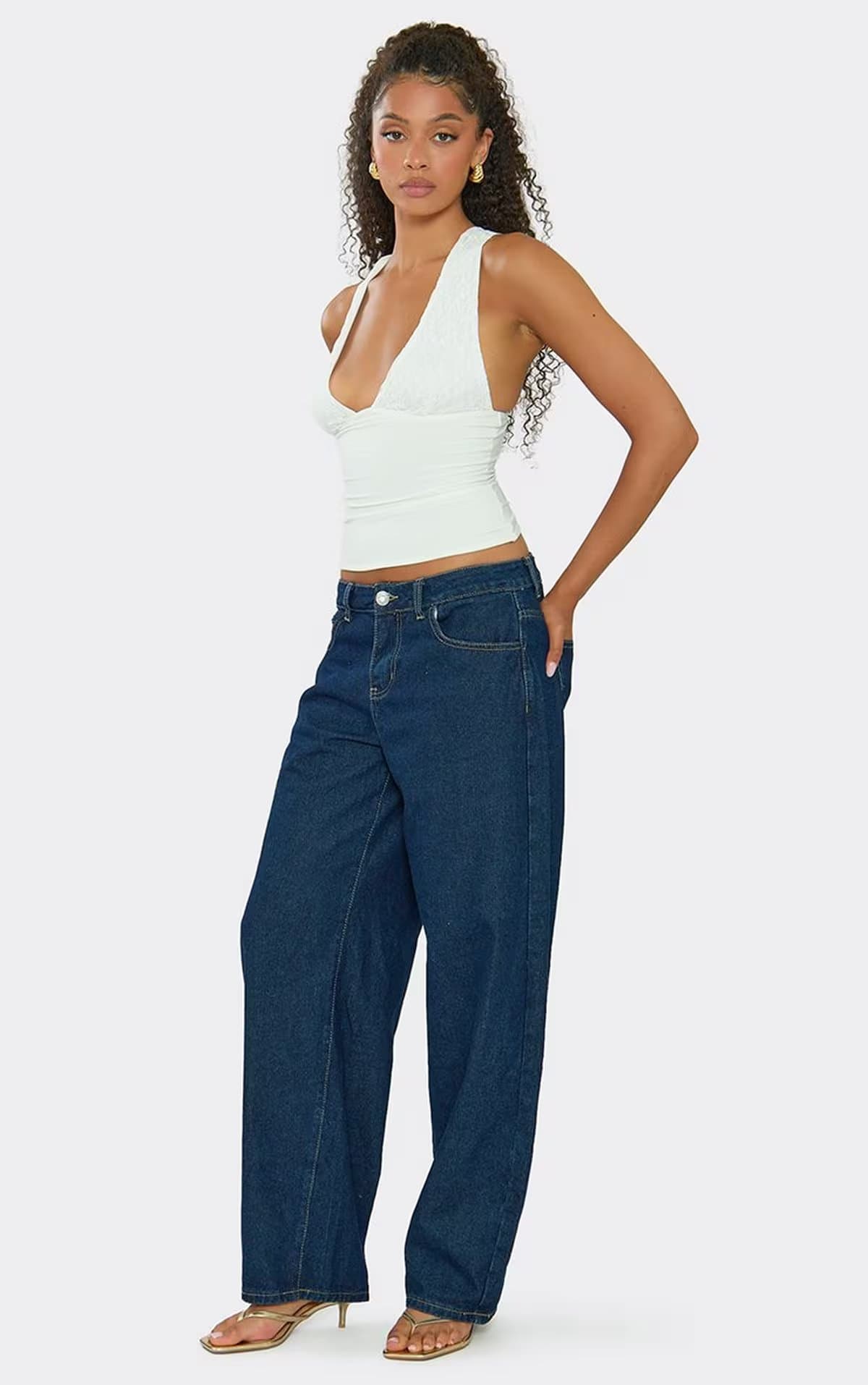 EGO Low Rise Barrel Leg Jeans In Indigo Blue Denim, Women's Size UK 6