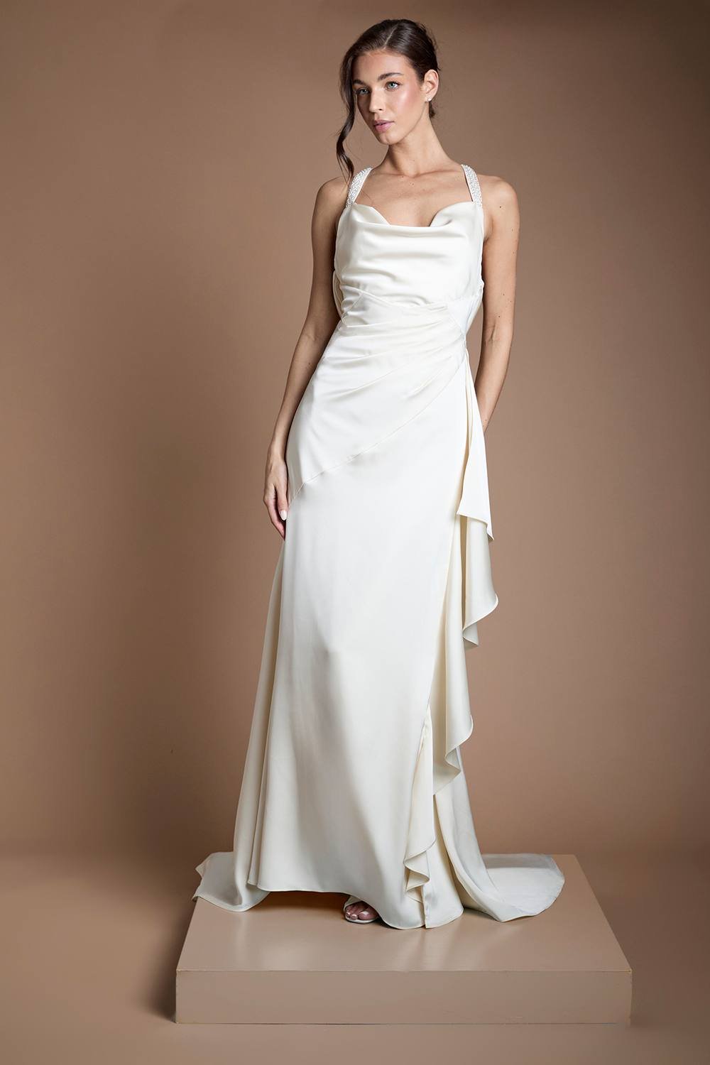 Coast Coast Women's Beaded Strap Cowl Neck Wedding Dress in Ivory - 2