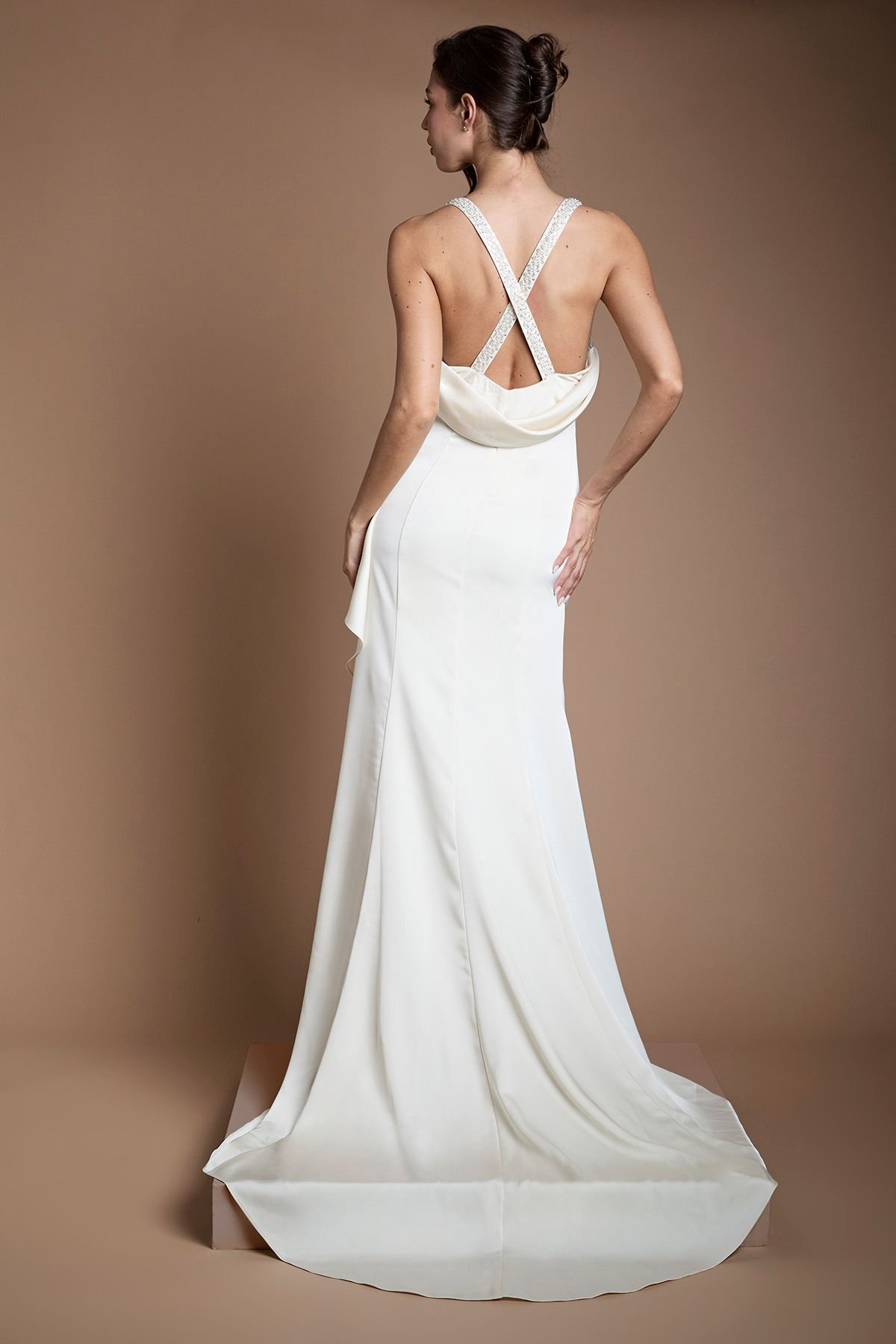 Coast Coast Women's Beaded Strap Cowl Neck Wedding Dress in Ivory - 3