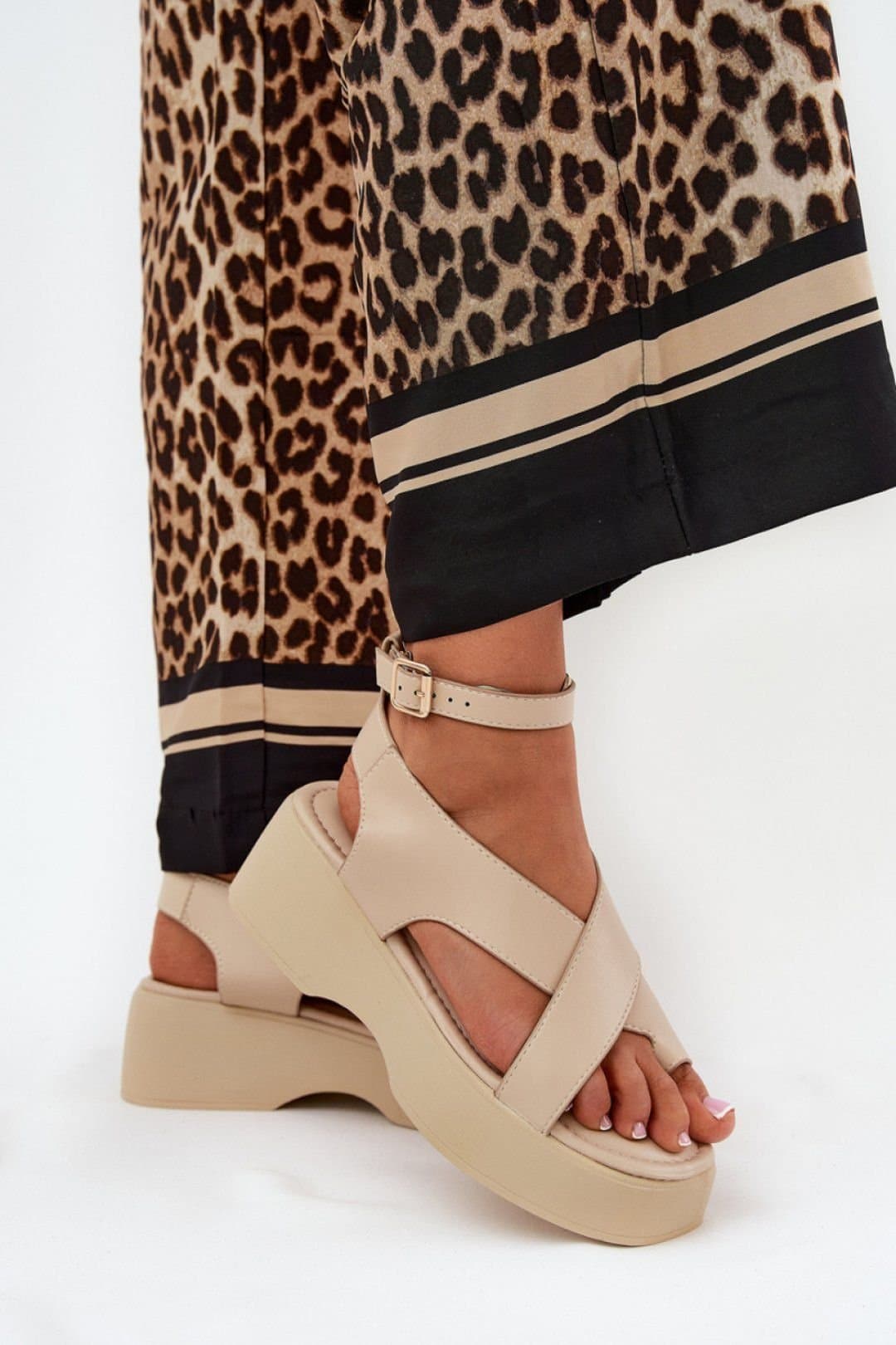 Love Lace Love Lace Women's Platform Wedge Ankle Strap Sandals with Cushioned Insole in Beige