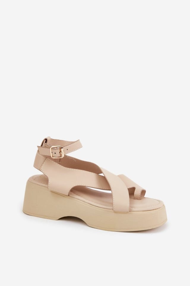 Love Lace Love Lace Women's Platform Wedge Ankle Strap Sandals with Cushioned Insole in Beige - 2