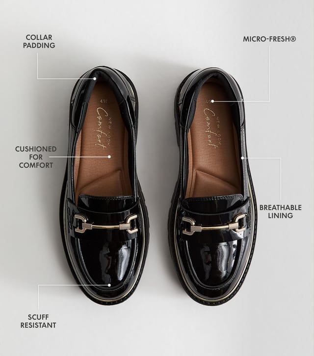 New Look Women's Black Patent Faux Leather Chunky Chain Loafers Vegan New Look - 2