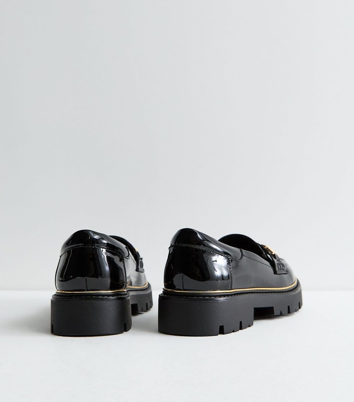 New Look Women's Black Patent Faux Leather Chunky Chain Loafers Vegan New Look - 4