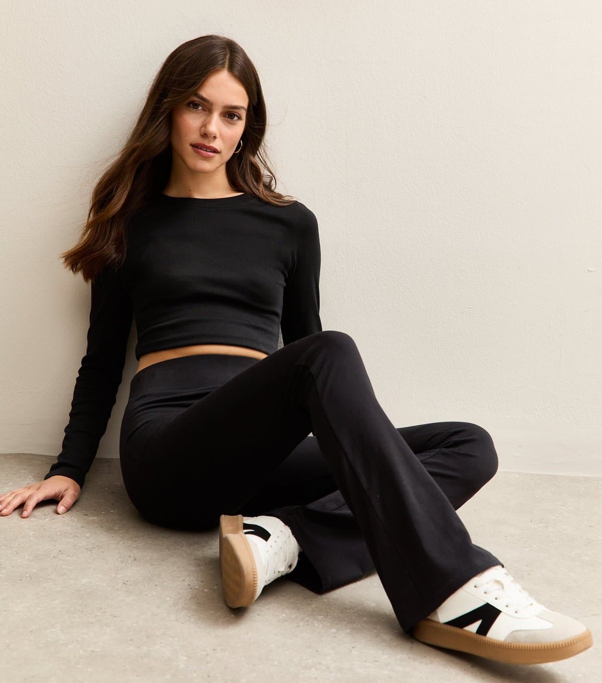 New Look Women's Petite Black High Waist Stretch Cotton Kick Flare Leggings New Look