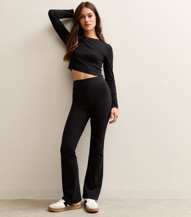 New Look Women's Petite Black High Waist Stretch Cotton Kick Flare Leggings New Look - 2