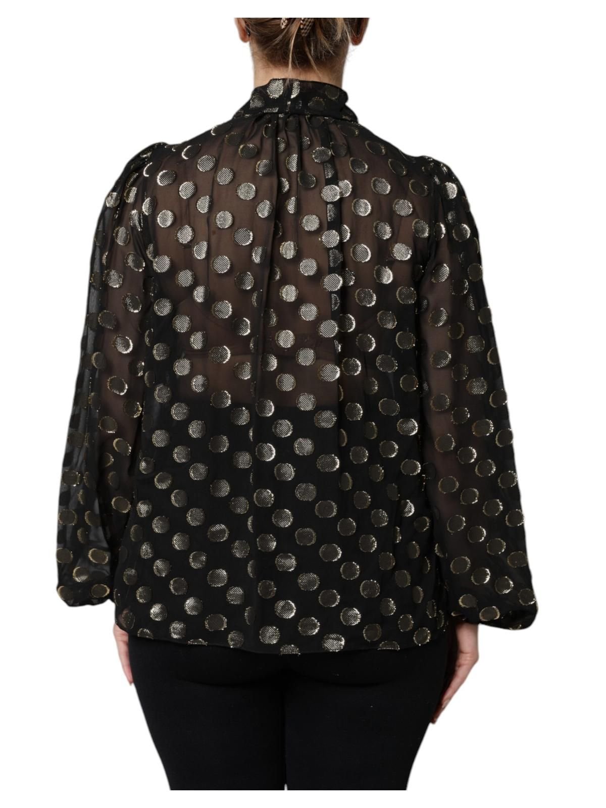 Dolce & Gabbana Dolce & Gabbana Women's Black Sheer Tied Neck Polka Dots Blouse Top in Gold - 4