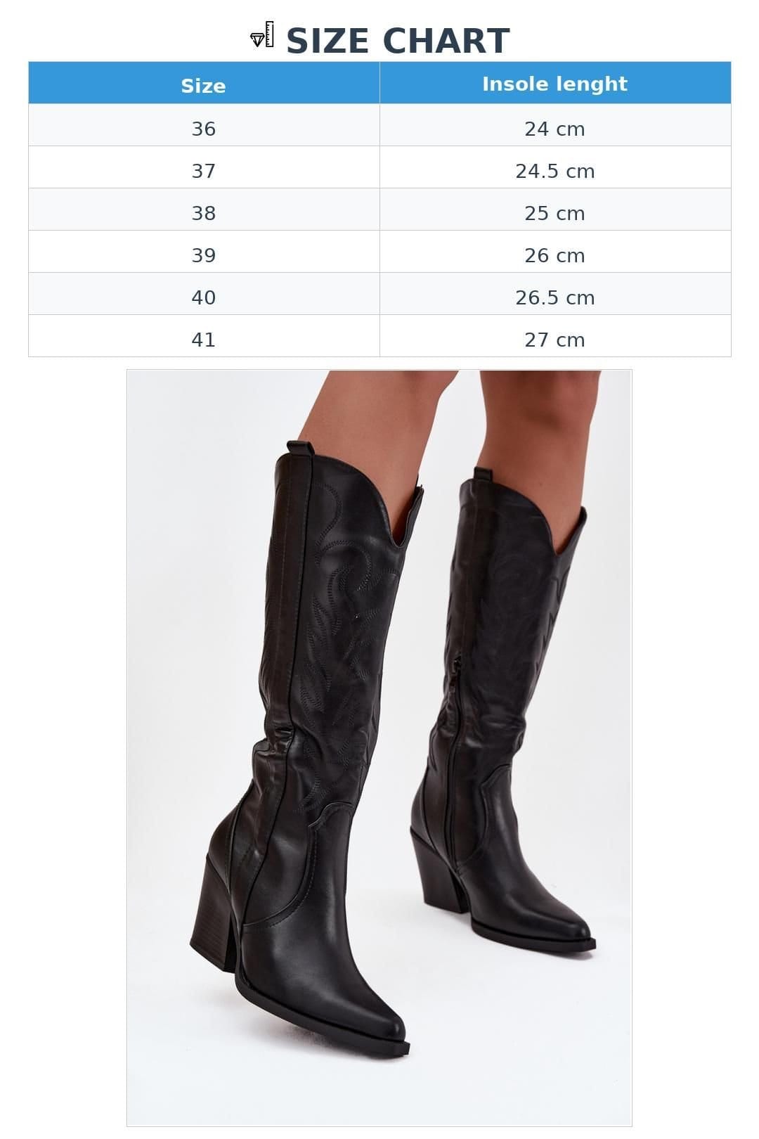 Love Lace Love Lace Women's Cowboy Slip On Boots with Cut Out Column Heel Zipper in Black - 4