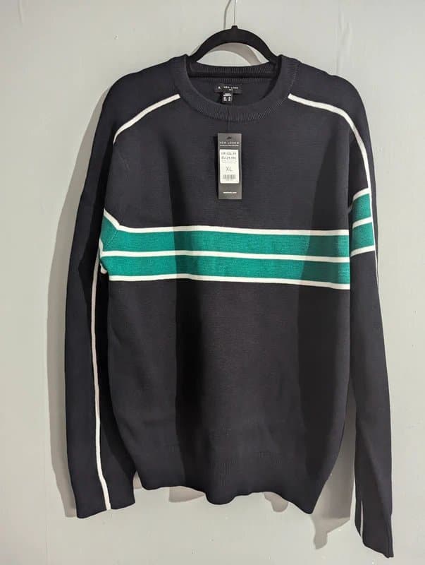 New Look New Look Navy and Green Stripe Sweater - XL