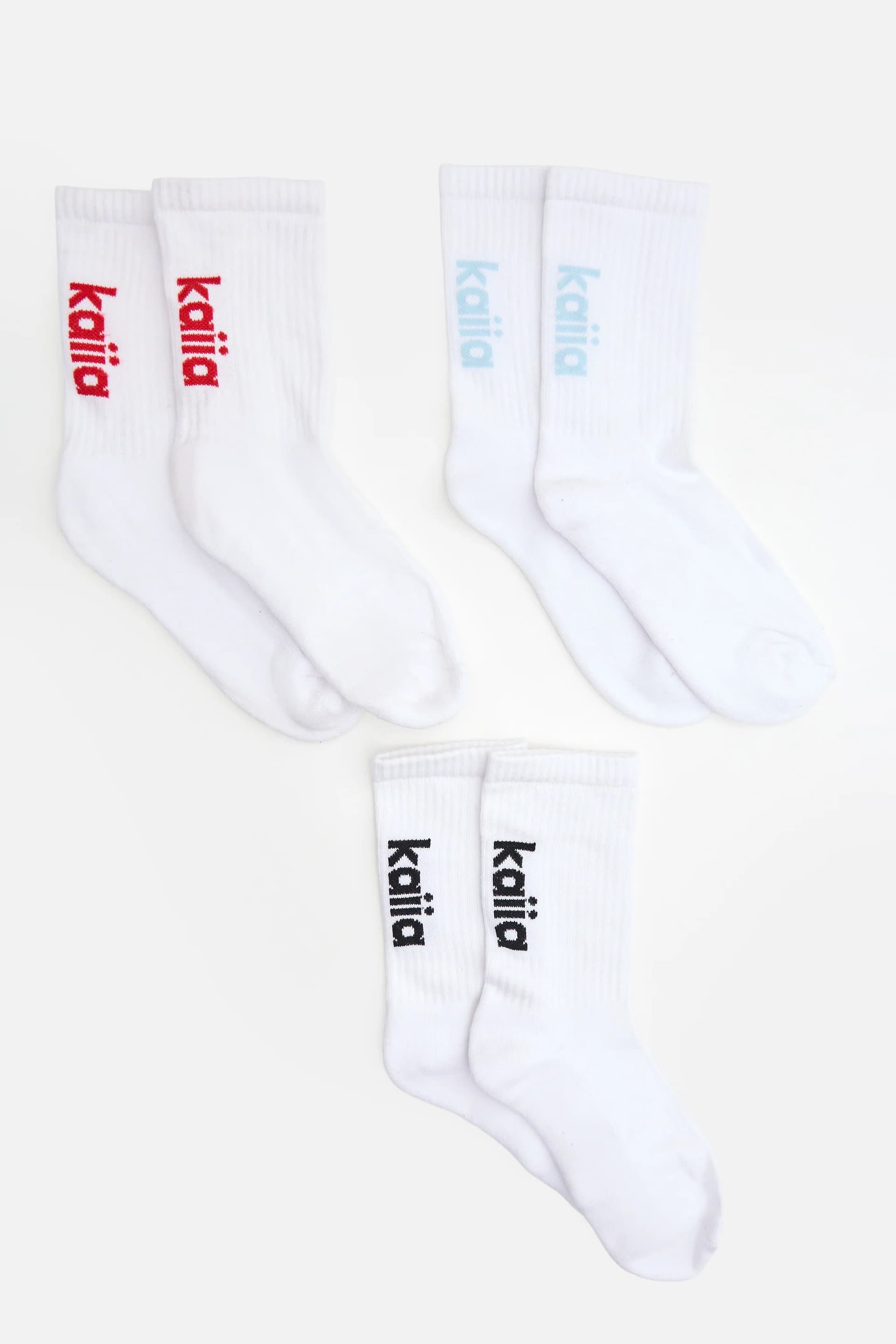 Kaiia Kaiia Pack of Three Logo Socks Black, Red & Baby Blue
