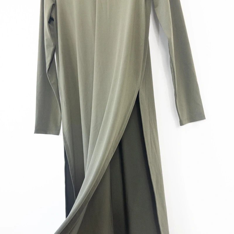 MarlaWynne MarlaWynne Layers Khaki Green Luxe Crepe Longline Split Dress Top Size S - 1