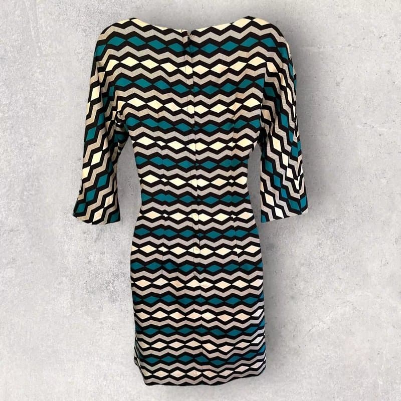 Milly Milly New York Womens Teal Black Short Sleeve Silk Dress UK 10