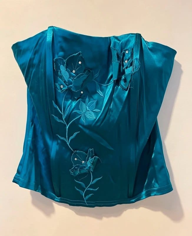 New Look Teal Turquoise Satin Floral Corset Top