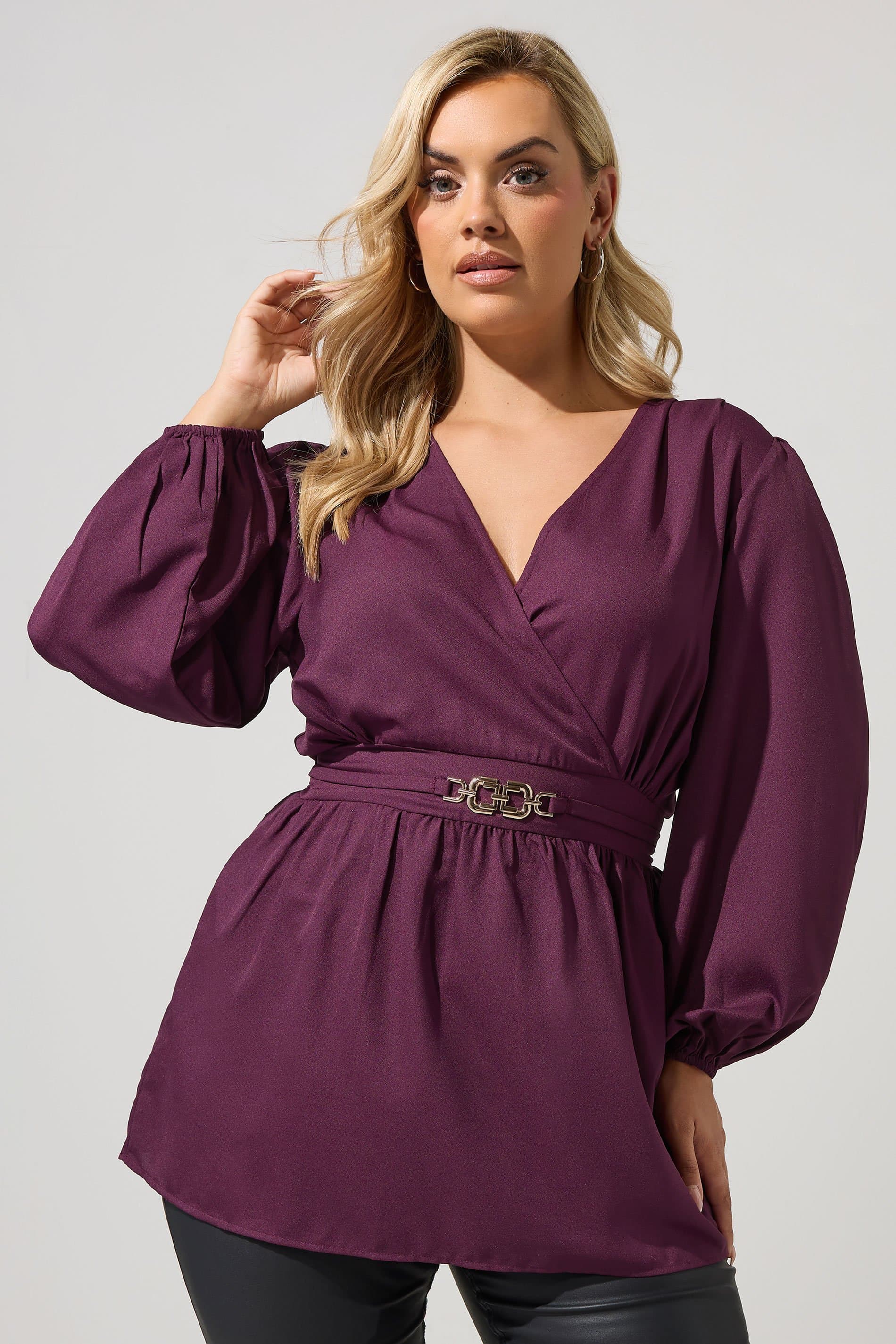 Yours London Plus Size Purple Buckle Detail Wrap Top