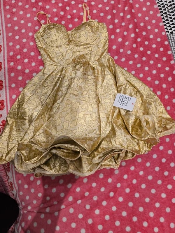 ASOS Asos luxe wire hem cami mini dress in gold jaquard - 1