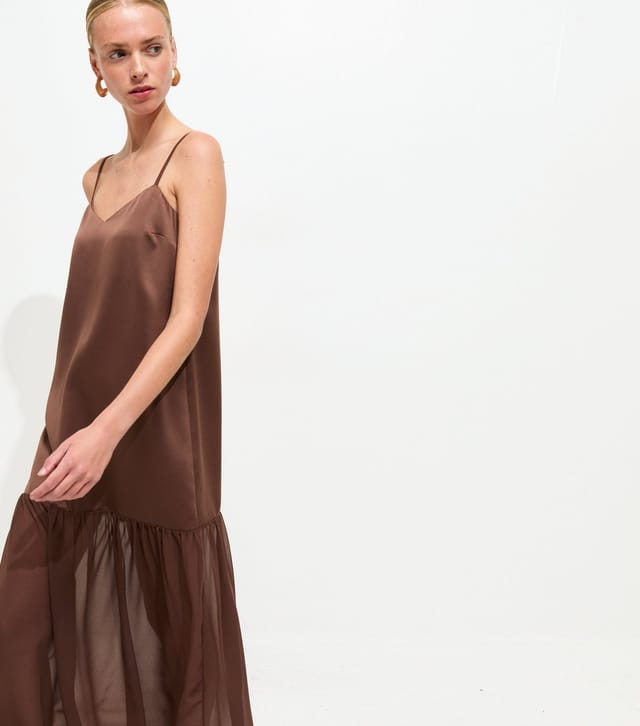 New Look Women's Dark Brown Satin and Chiffon Maxi Dress New Look - 2