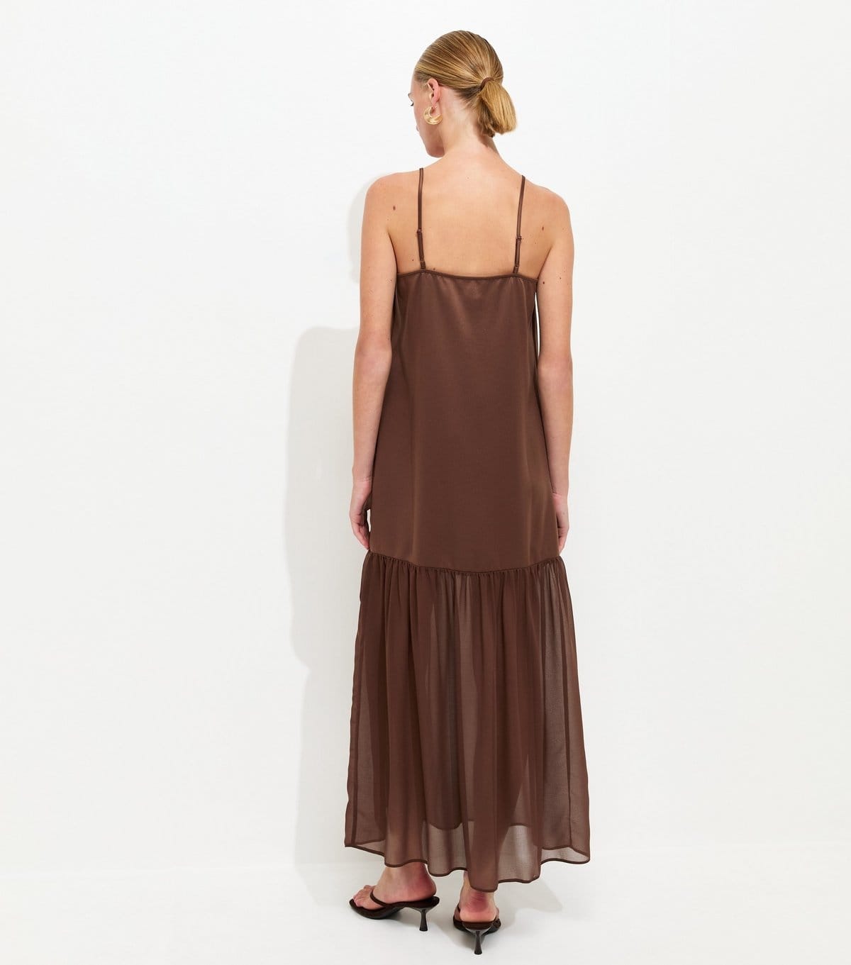New Look Women's Dark Brown Satin and Chiffon Maxi Dress New Look - 4